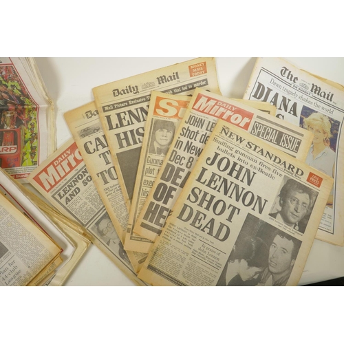 219 - A collection of 1980 newspapers relating to the murder of John Lennon, together with a larger collec... 