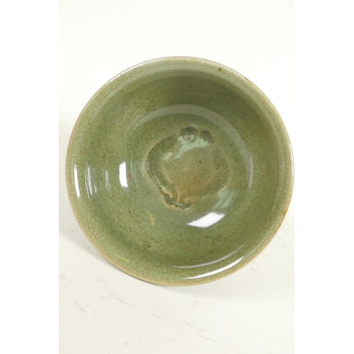 224 - A Chinese celadon glazed porcelain stem bowl, 4½