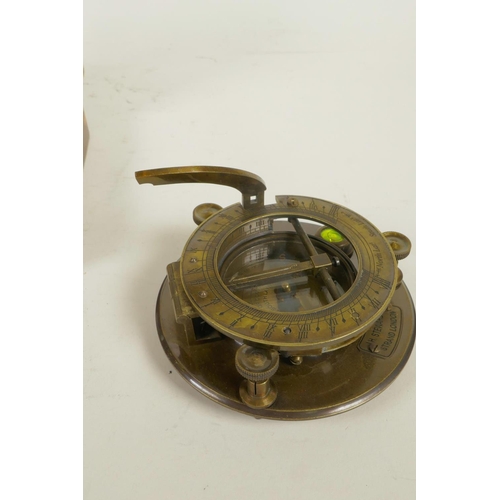 289 - A brass sundial compass in a hardwood box, 4