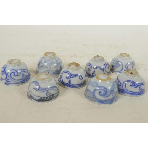 294 - Eight C19th Chinese blue and white porcelain wine cups, 1¾