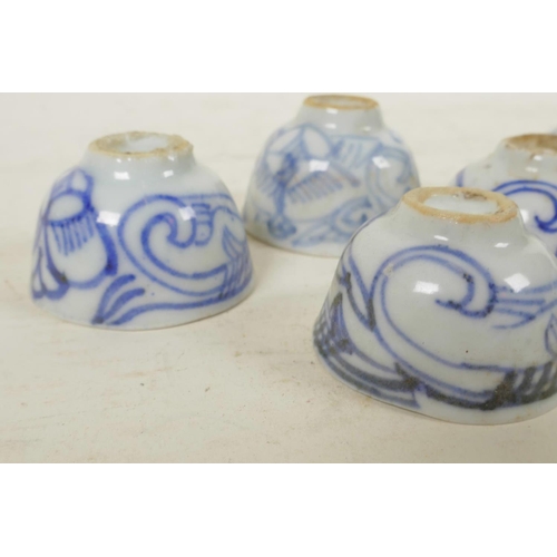 294 - Eight C19th Chinese blue and white porcelain wine cups, 1¾