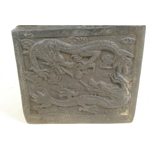 317 - A Chinese bronze seal, the top and sides decorated with dragons, 5