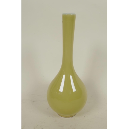 342 - A Japanese yellow glazed specimen vase with bulbous body and long slender neck, 6½