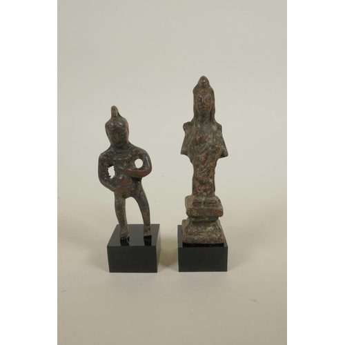 351 - A Chinese bronze archaic figure of Quan Yin, and another, 4½