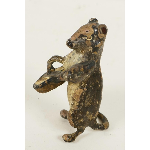 352 - A miniature cold painted bronze figurine of a dog playing a banjo, 1¾