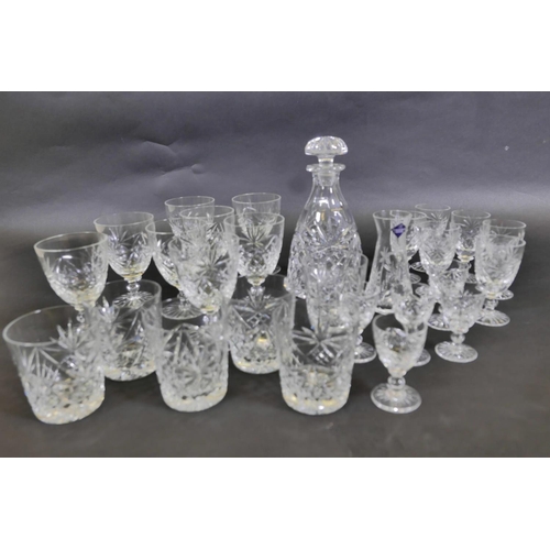 354 - An Edinburgh Crystal cut glass stem vase, and a good cut crystal glass decanter with a part suite of... 