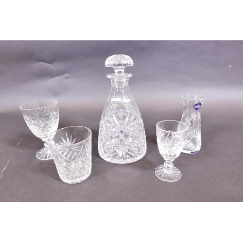 354 - An Edinburgh Crystal cut glass stem vase, and a good cut crystal glass decanter with a part suite of... 