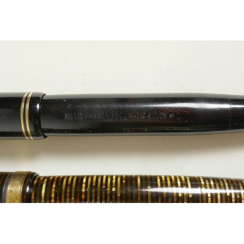 373 - A collection of six Parker 'Vacumatic' fountain pens, US and Canadian made, with 14 gold nibs, large... 