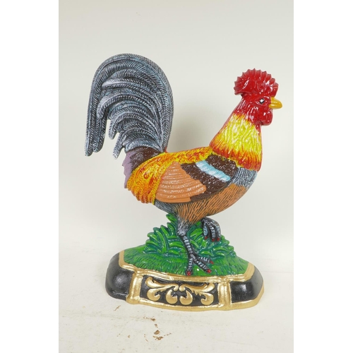 39 - A painted cast iron doorstop in the form of a cockerel, 13½