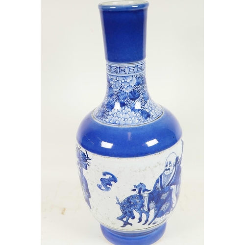 391 - A Chinese blue and white porcelain vase decorated with figures, deer and bat with floral banded neck... 