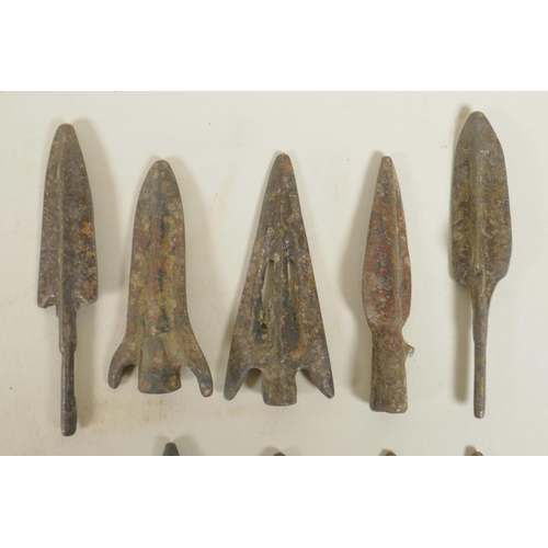 398 - A collection of ten archaic bronze arrowheads, 3½