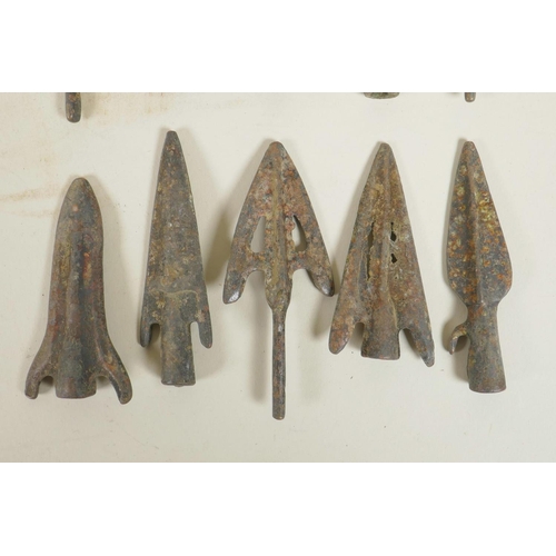 398 - A collection of ten archaic bronze arrowheads, 3½