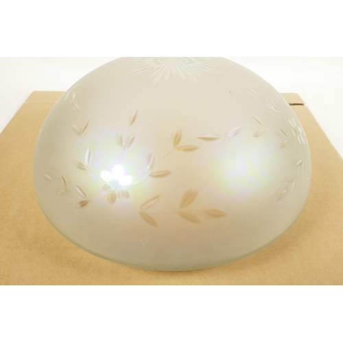 413 - A vintage lustre glass ceiling lamp shade with cut decoration of a star and flowers, 14