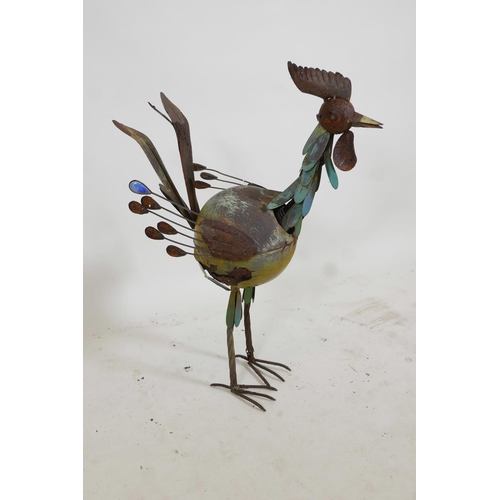 417 - A vintage painted and enamelled steel figure of a cockerel, 25