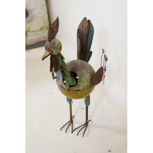 417 - A vintage painted and enamelled steel figure of a cockerel, 25