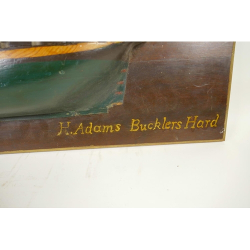 430 - A mounted half hull model of the warship Agamemnon, bears the name H. Adams Bucklers Hard, 35½