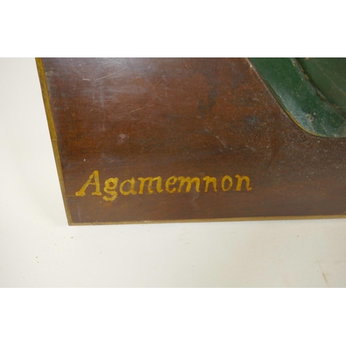 430 - A mounted half hull model of the warship Agamemnon, bears the name H. Adams Bucklers Hard, 35½