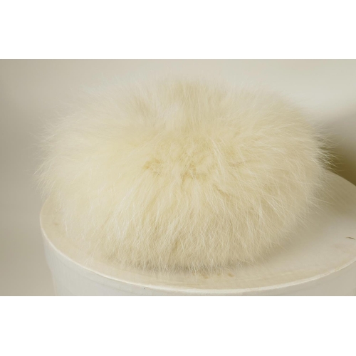 436 - A ladies' Jacques Vert hat and a Russian white fox fur hat, both in Harrods hat boxes