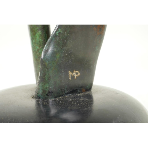 448 - Margaret Parfitt, 'Flora', abstract bronze, monogrammed with artist's label to base, 20