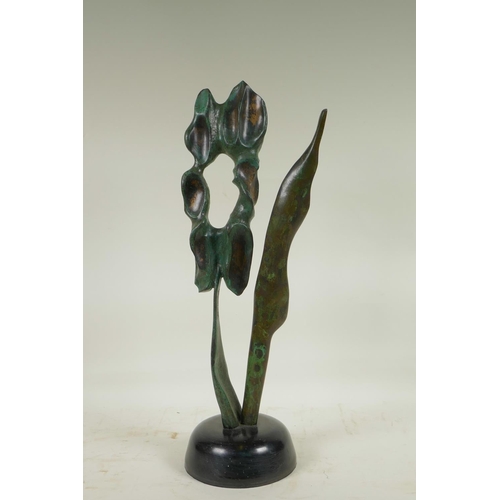 448 - Margaret Parfitt, 'Flora', abstract bronze, monogrammed with artist's label to base, 20