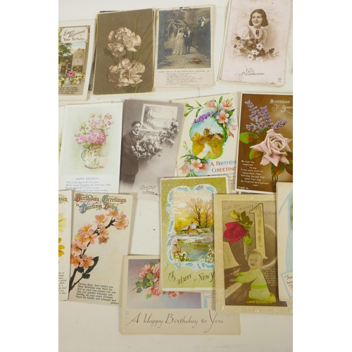 459 - Eighty vintage greetings postcards, mainly happy birthdays