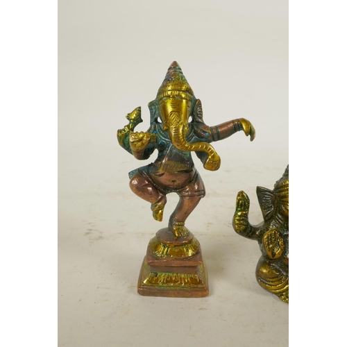 6 - An Indian brass figure of Ganesh and another similar, 4½