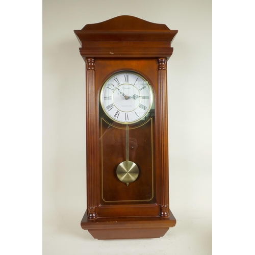 606 - A mid C20th Smith's Enfield chiming mantel clock, dark wood effect bakelite casing and silver dial, ... 