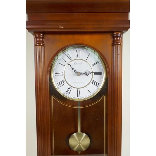 606 - A mid C20th Smith's Enfield chiming mantel clock, dark wood effect bakelite casing and silver dial, ... 