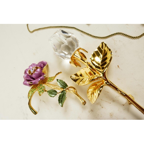 614 - Two Swarovski 'Rose' crystal and gilt flower brooches, a Swarovski pendant, and a micro-mosaic trink... 