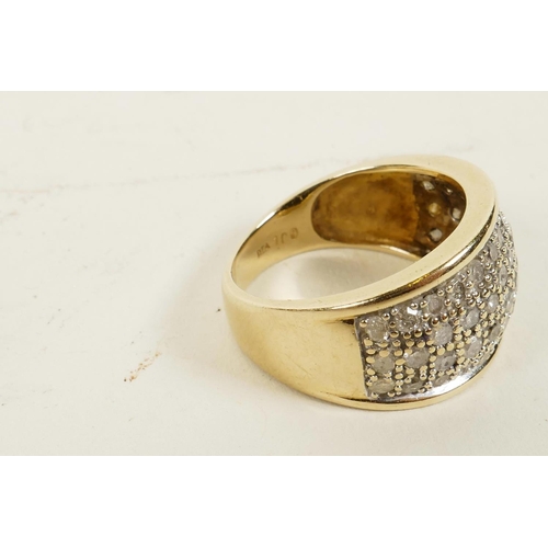 617 - A 9ct gold dress ring set with multiple small diamonds (1ct total), size 'N'