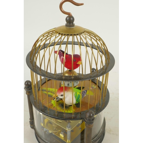 623 - A brass birdcage automaton clock, 6½