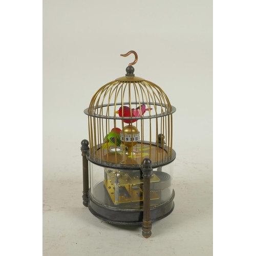 623 - A brass birdcage automaton clock, 6½