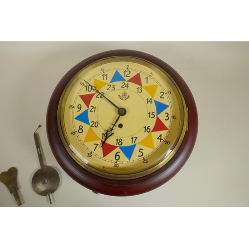 634 - A replica mahogany cased fusee wall clock with RAF style dial, 13½