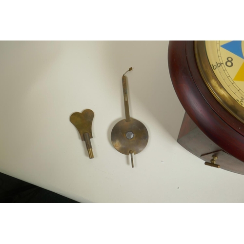 634 - A replica mahogany cased fusee wall clock with RAF style dial, 13½