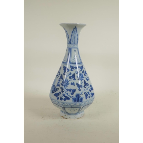 65 - A Chinese blue and white porcelain pear shaped vase of octagonal form, decorated with mythical creat... 