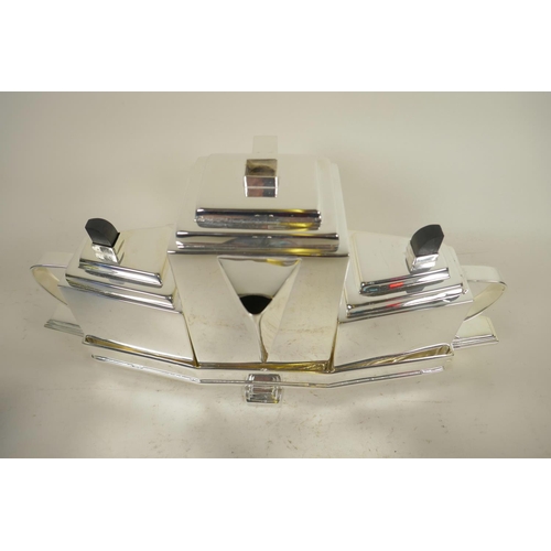 664 - An Art Deco style four piece silver plated teaset and tray, 15