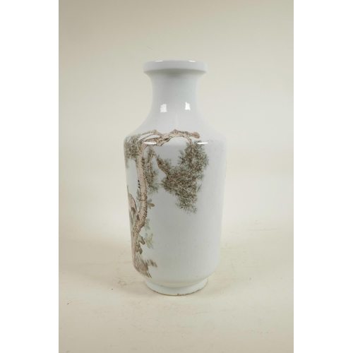 70 - A Chinese Republic style porcelain vase decorated with birds in a landscape, inscription verso, 13½