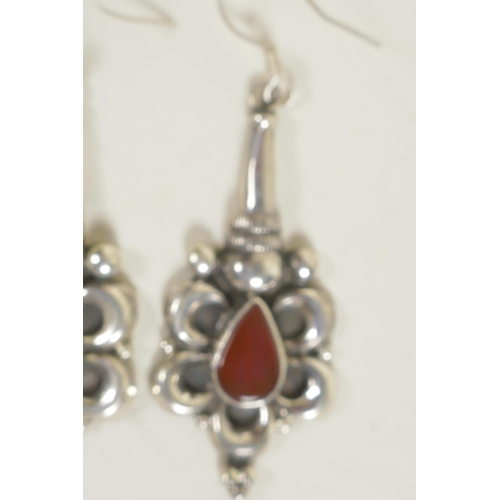 706 - A pair of stone set silver drop earrings, 2