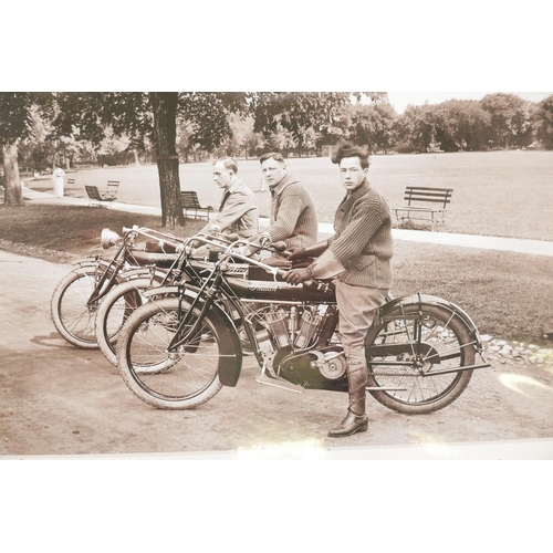 71 - A set of five sepia photographic prints, scenes from early C20th American life, women in a Packard r... 