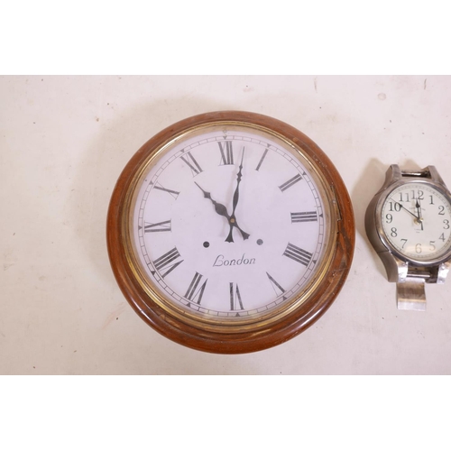 727 - A mahogany cased wall clock, later dial and battery operated movement, 15