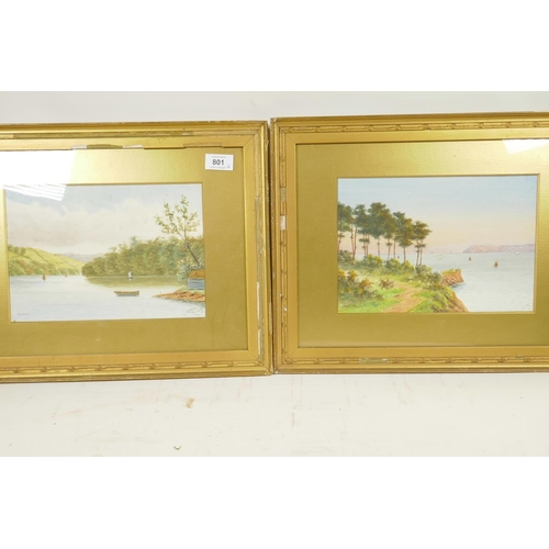 801 - W.J. Gibbs, pair of watercolours, coastal scene and peaceful river inlet, both signed, 10½