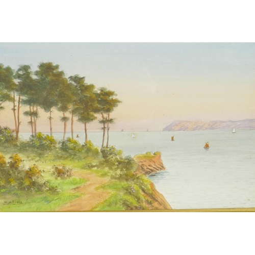 801 - W.J. Gibbs, pair of watercolours, coastal scene and peaceful river inlet, both signed, 10½