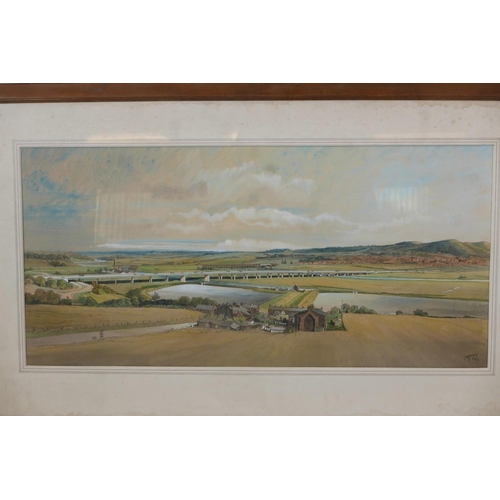 815 - John Dean Monroe Harvey, mid C20th architectural perspectivist British landscape scene with an eleva... 