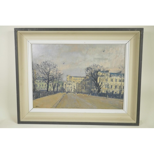 825 - Lord Methven, signed oil on board, inscribed 'Regent's Park, 9th March 1940 (with barrage balloons a... 