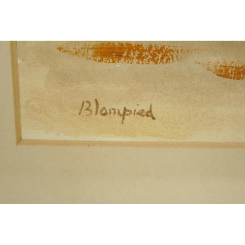 830 - Figure with a horse drawn cart, signed 'Blampied', mixed media painting on paper, 7