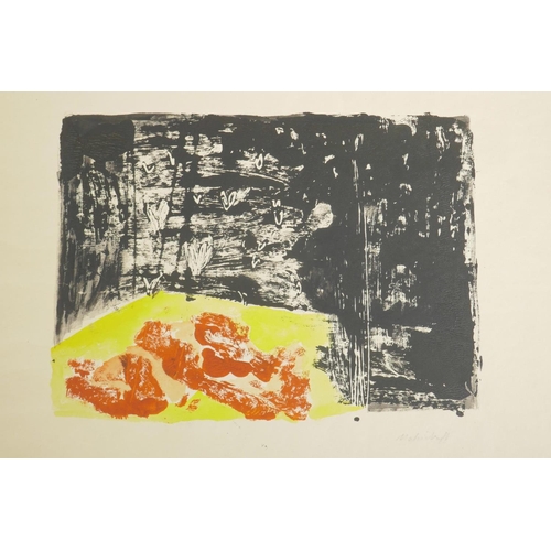 832 - Pair of unframed monotype prints, surrealist landscape, one signed 'Mednikoff', 17