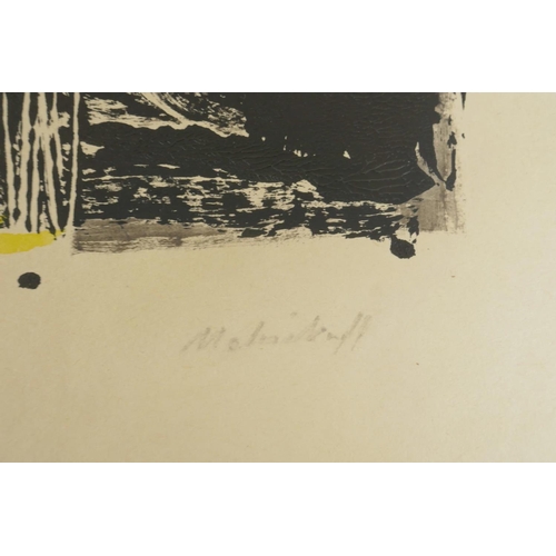 832 - Pair of unframed monotype prints, surrealist landscape, one signed 'Mednikoff', 17