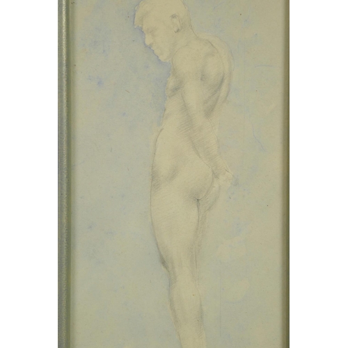 840 - Male figure study, initialled H.S.T(?), pencil and wash drawing, 9