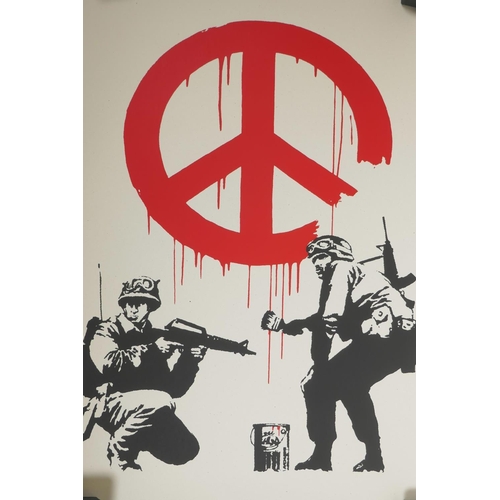 848 - Banksy, 'Peace', limited edition print by the West Country Prince, 66/500, with stamps verso, 19½