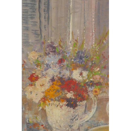 849 - C.A. Hunt, still life, vase of flowers, oil on card, 16